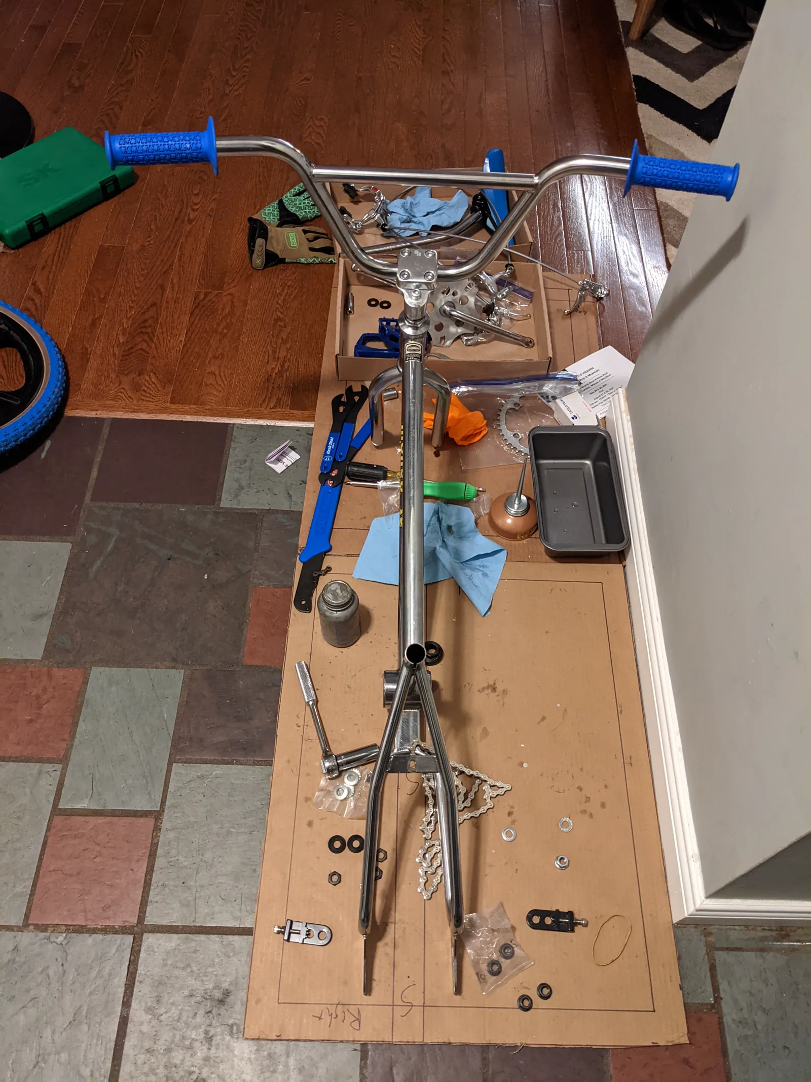Frame secured in a restoration fixture.