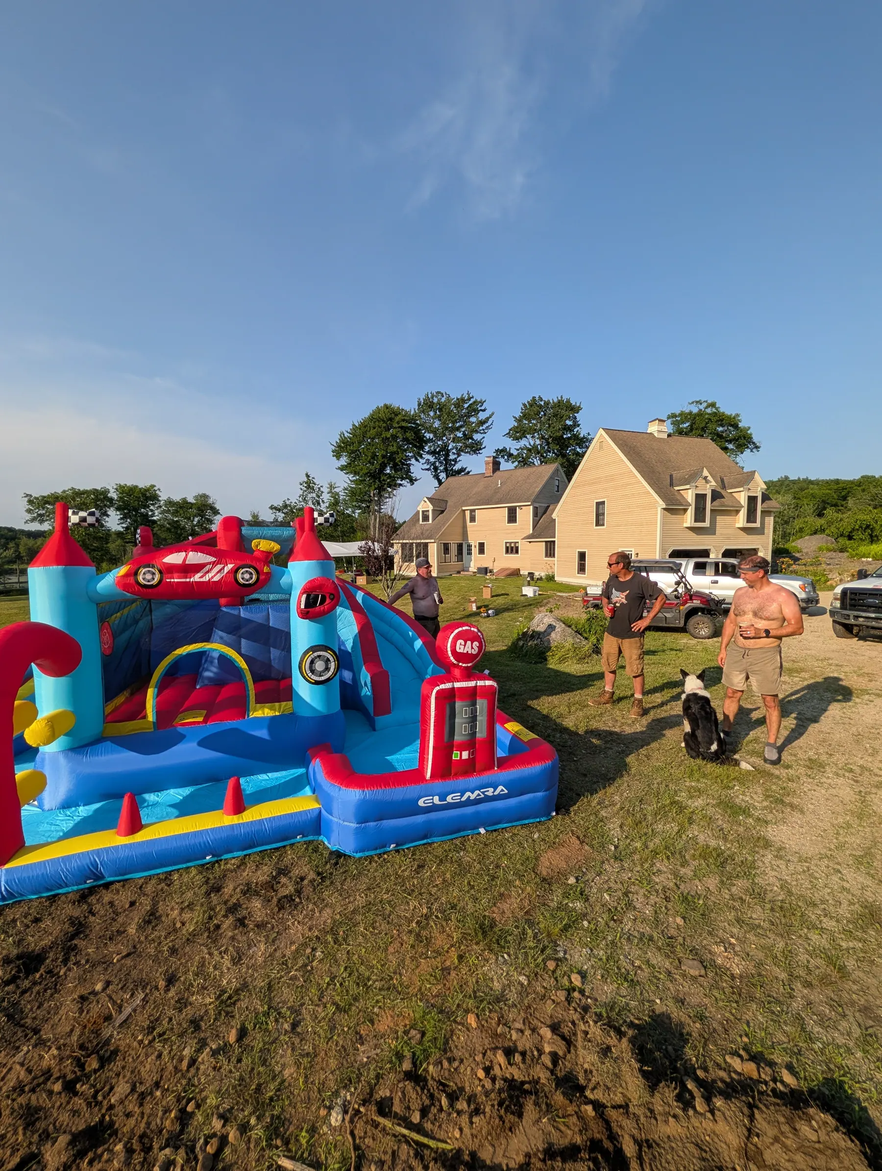 Inflated race-car water castle observed at full size so real landing measurements could be taken.
